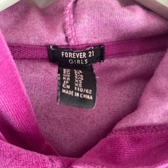 Forever 21 Girls 3/4 Length Sleeve Fuchsia and Black Hoodie - Size 5/6 - Picture 3 of 9